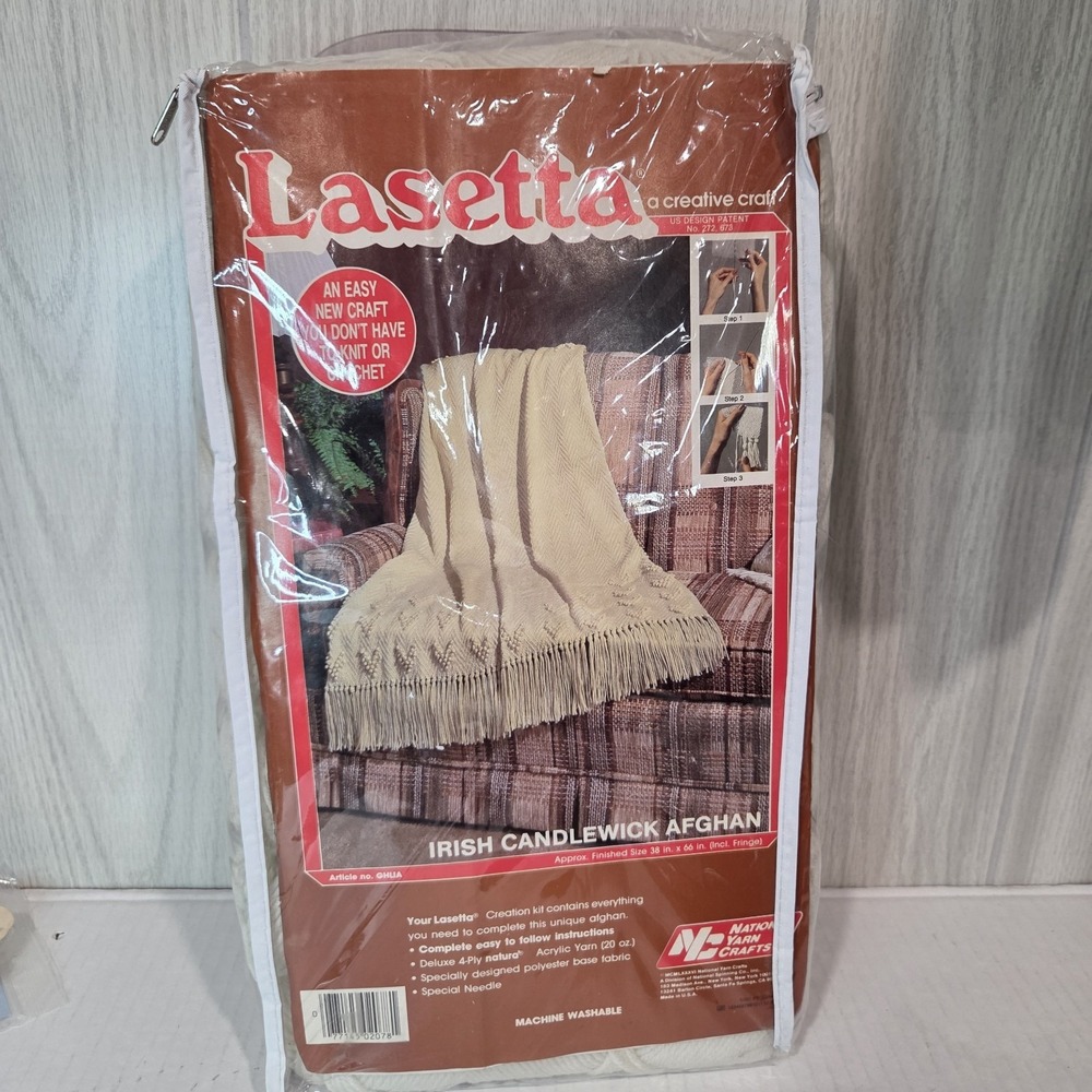 Lasetta National Yarn Irish Candlewick Afghan Throw Kit Sealed 38"x66"